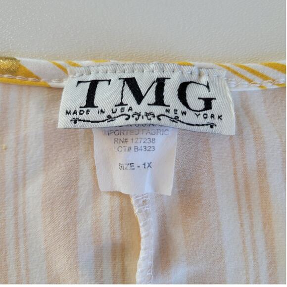 Vintage TMG Yellow Striped Gold Hearts Dress Size 1X Knee Length Made in USA - Picture 3 of 7